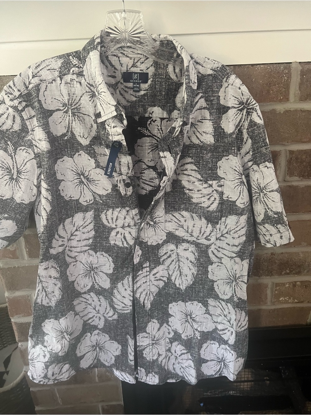George Men’s Black & White Floral Button-Up Shirt